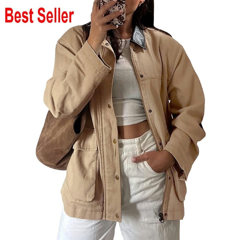 Utility Barn Jacket Zip Up Drawstring Waist Casual Chic Fall Winter Coat